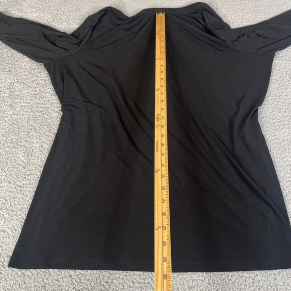 Susan Graver Weekend Blouse 1X  Black Knit 3/4 Sleeve V Neck Top Stretch - Picture 5 of 9